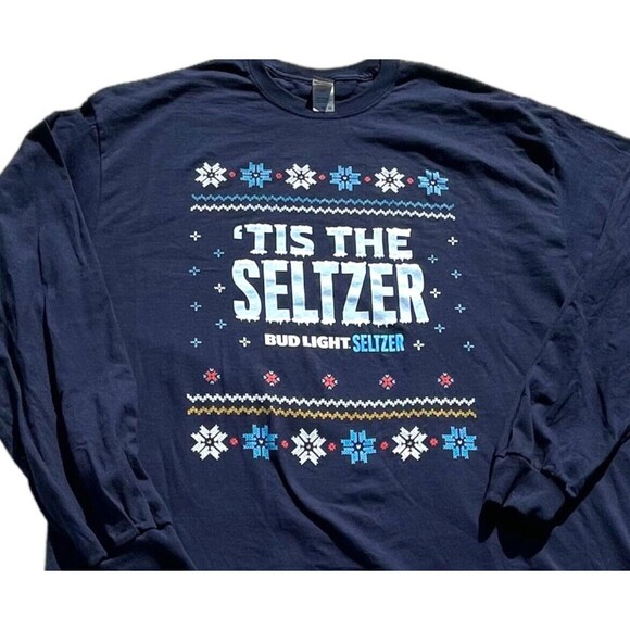 Bud Light Seltzer Ugly Sweater Long Sleeve TShirt Holiday XL Beer Dad Christmas - Picture 1 of 8